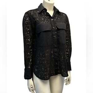 Zara Black Lace Button Down Shirt